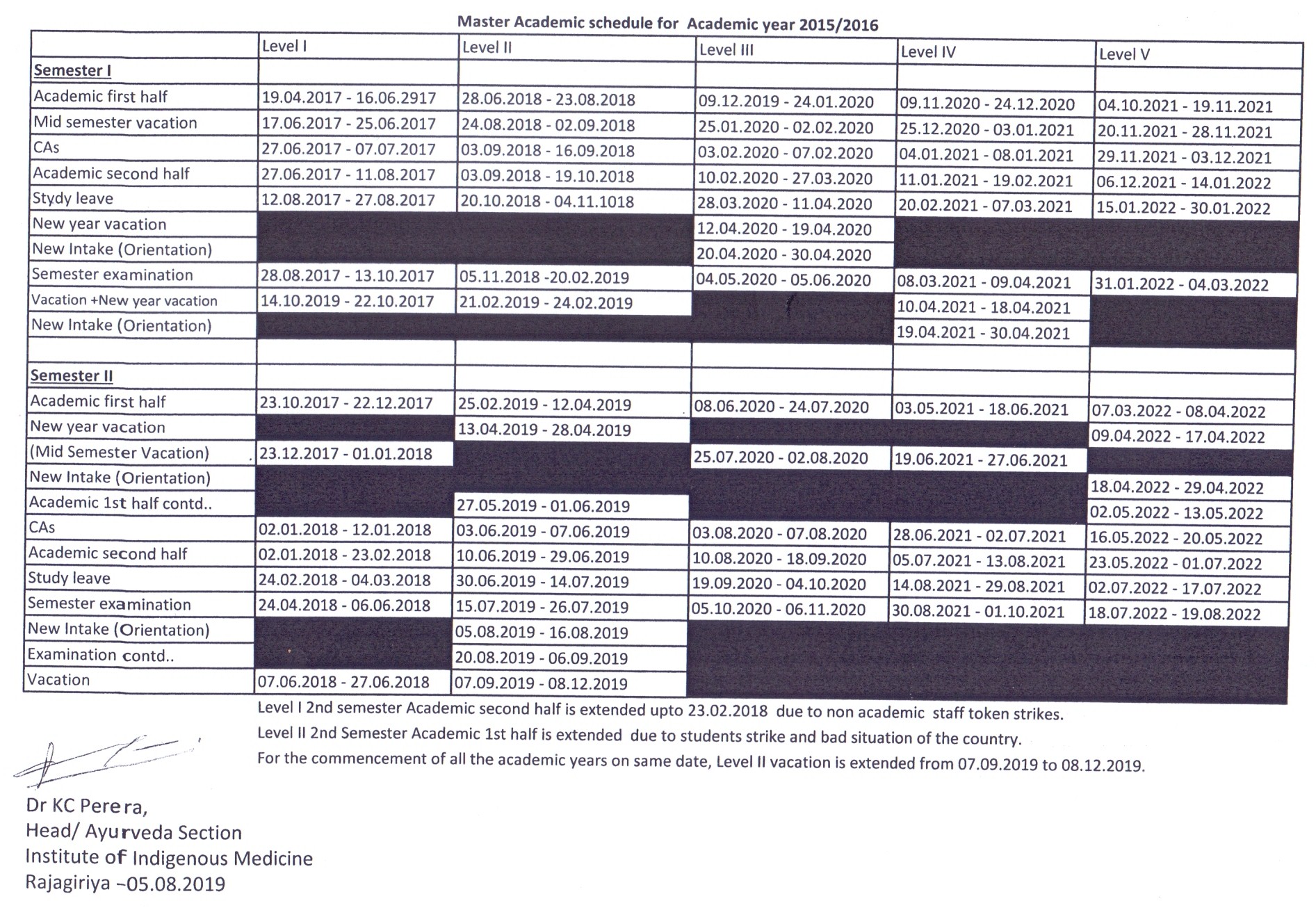 Master Academic Schedule For Academic Year 2015/2016 Faculty of