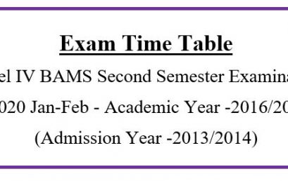 Exam Time Table Level IV BAMS Second Semester Examination -2020 Jan-Feb Academic Year -2016/2017 (Admission Year -2013/2014)