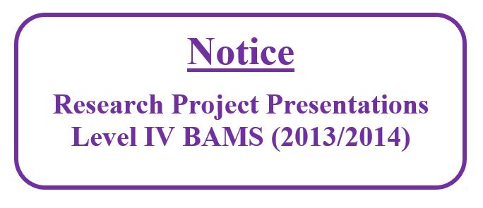 Research Project Presentations Level IV BAMS (2013/2014)