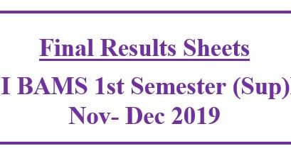 Final Results Sheets  :Level I BAMS 1st Semester (Sup)Exam Nov- Dec 2019