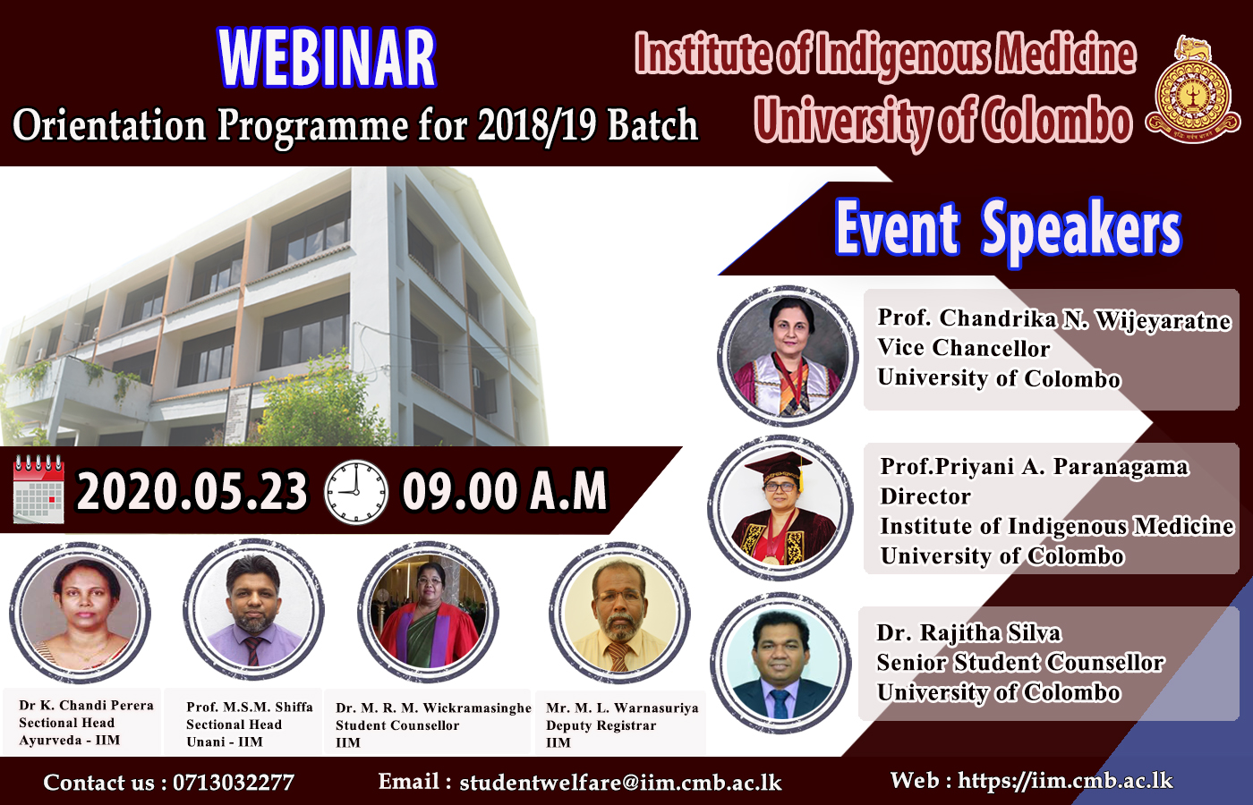 Inauguration Ceremony of the Orientation Program  Webinar : Institute of Indigenous Medicine, University of Colombo