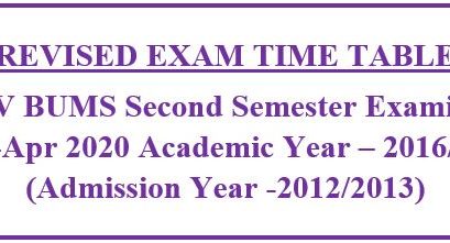 REVISED EXAM TIME TABLE: Level V BUMS Second Semester Examination Mar-Apr 2020 Academic Year – 2016/2017 (Admission Year -2012/2013)