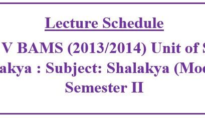 Lecture Schedule : Level V BAMS (2013/2014) Unit of Shalya Shalakya : Subject: Shalakya(Modern) Semester II