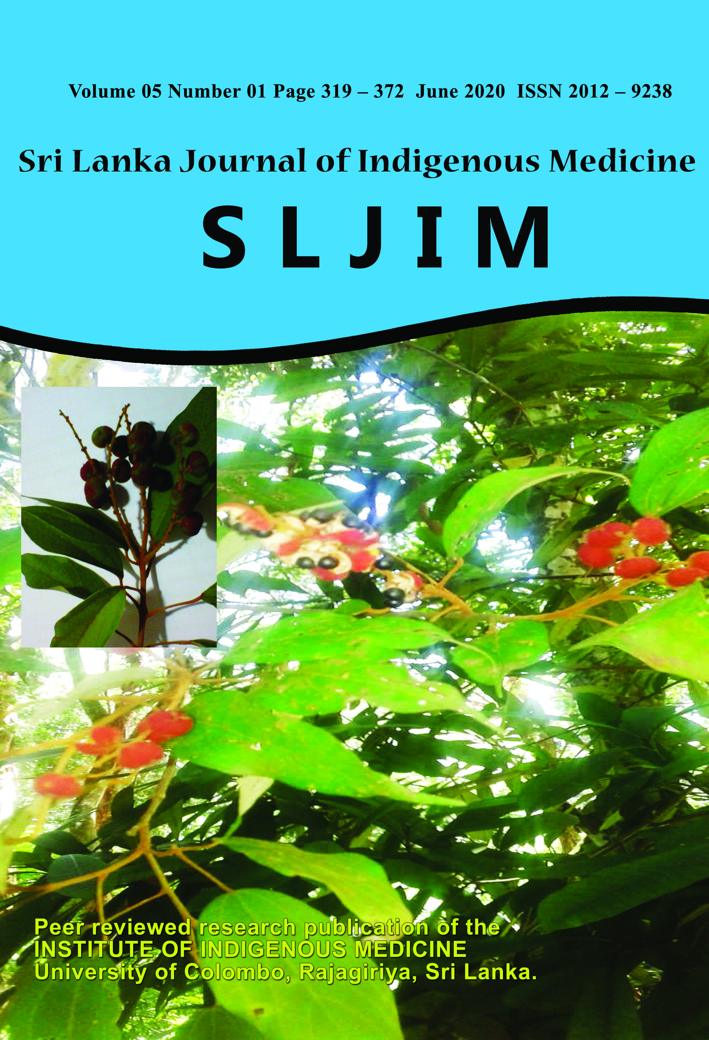 Notice : Sri Lanka Journal of Indigenous Medicine (SLJIM) Volume 05 Number 01 Page 319 – 372 June 2020