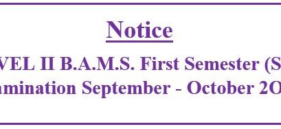 Notice: LEVEL II B.A.M.S.First Semester (Sup) Examination September – October 2O2O