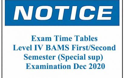 Exam Time Tables -Level IV BAMS First/Second Semester (Special sup)  Examination Dec 2020