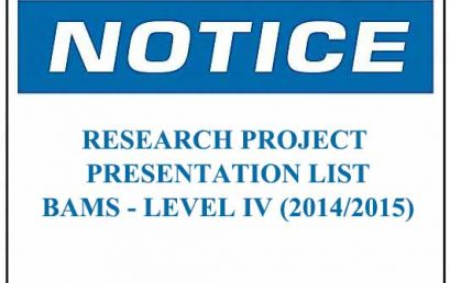 RESEARCH PROJECT PRESENTATION LIST BAMS – LEVEL IV (2014/2015)