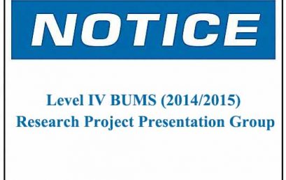 Notice : Level IV BUMS (2014/2015) Research Project Presentation Group