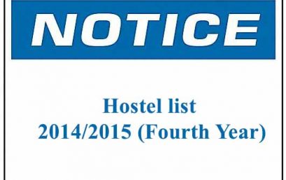 Hostel list – 2014/2015 (Fourth Year)