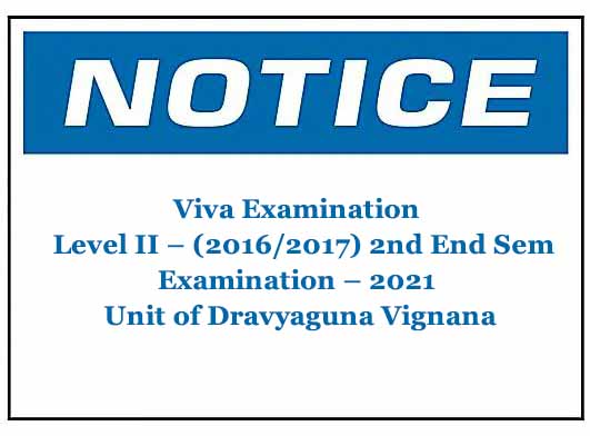 Viva Examination (Online): Level II – (2016/2017) 2nd End Semester Examination – 2021 Unit of Dravyaguna Vignana