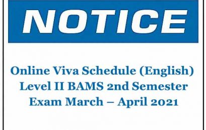 Online Viva Schedule (English –EN2000) – Level II BAMS Second Semester Examination March – April 2021