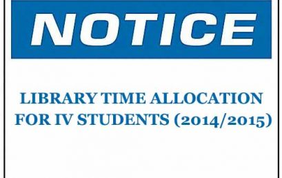 LIBRARY TIME ALLOCATION FOR IV STUDENTS (2014/2015)