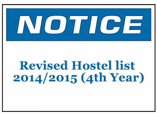 Revised Hostel list – 2014/2015 (4th Year)