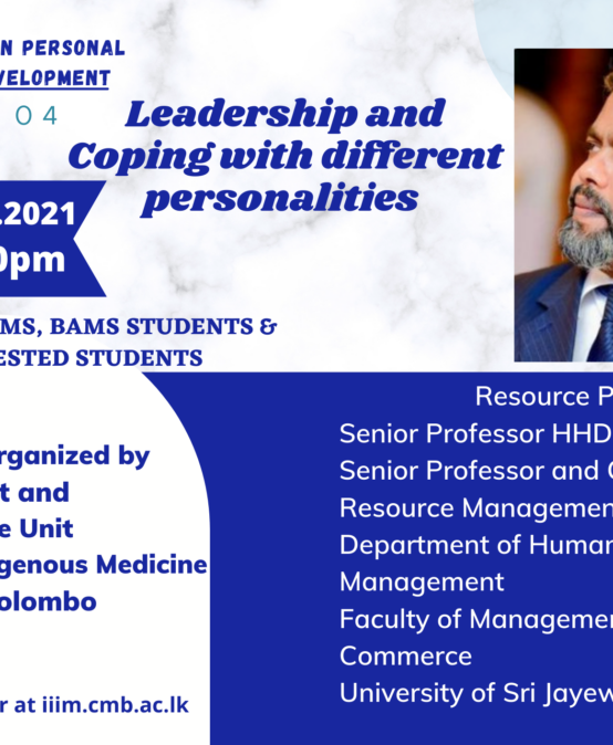 Webinar : “Leadership and Coping with Different Personalities”