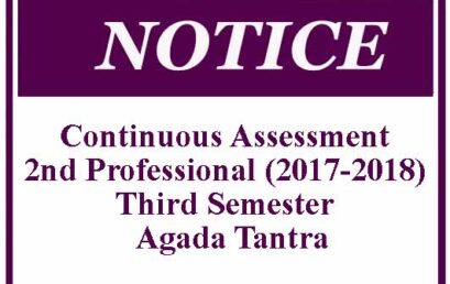 Continuous Assessment: 2nd Professional (2017-2018) Third Semester-  Agada Tantra