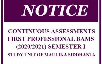 CONTINUOUS ASSESSMENTS (CAs)- FIRST PROFESSIONAL BAMS (2020/2021) SEMESTER I – STUDY UNIT OF MAULIKA SIDDHANTA