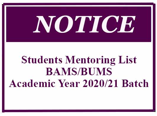 Students Mentoring List BAMS/BUMS Academic Year 2020/21 Batch
