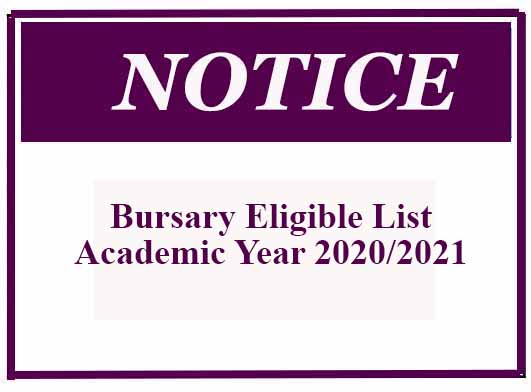 Bursary Eligible List – Academic Year 2020/2021