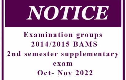 Examination groups – 2014/2015 BAMS 2nd semester supplementary exam – Oct- Nov 2022