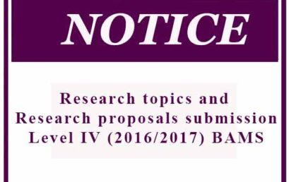 Research topics and Research proposals submission- Level IV (2016/2017) BAMS