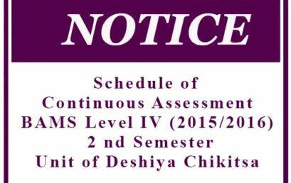 Schedule of Continuous Assessment: BAMS Level IV (2015/2016) 2 nd Semester Unit of Deshiya Chikitsa