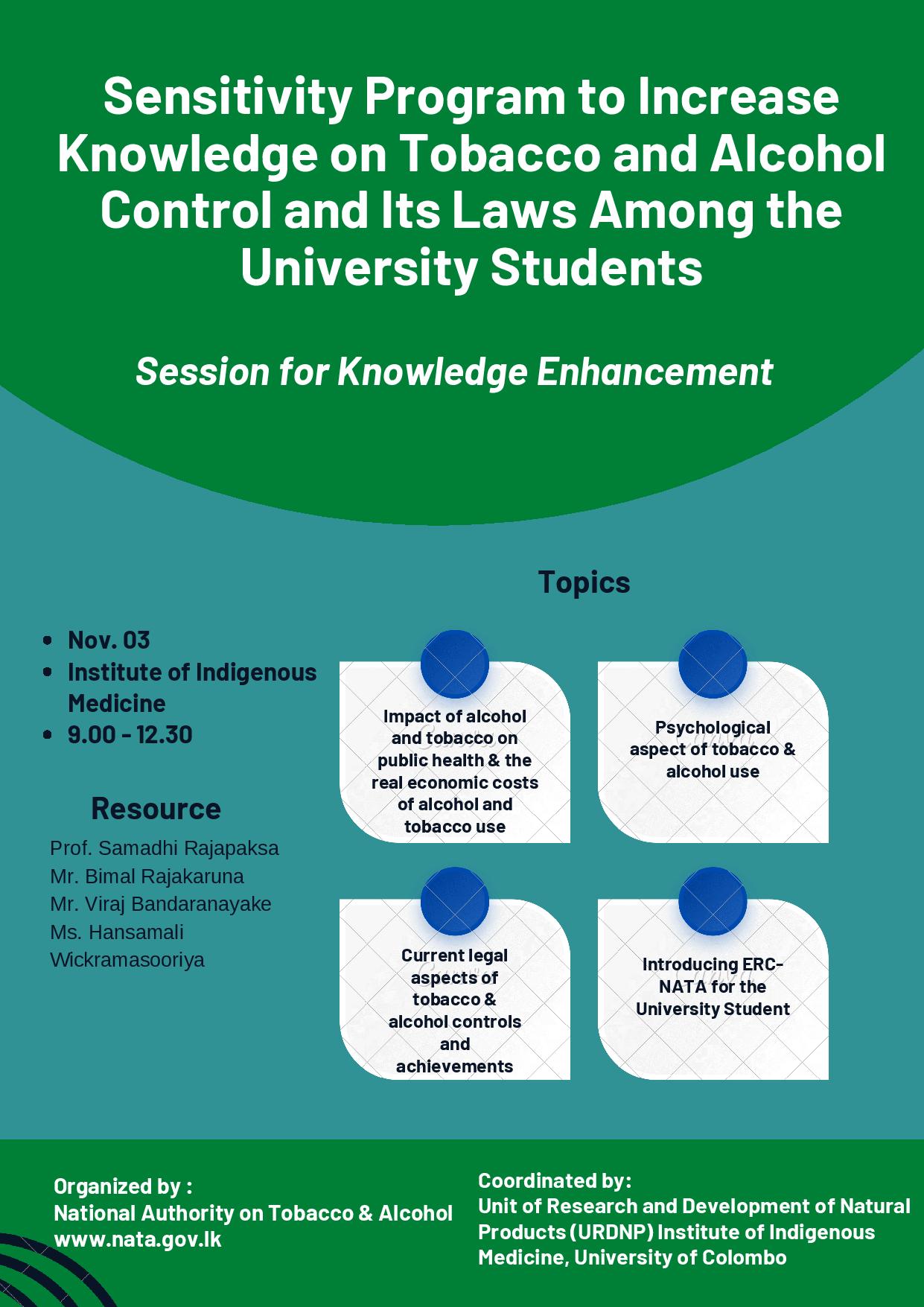 Sensitivity Program to Increase Knowledge on Tobacco and Alcohol Control and Its Laws Among the  University Students