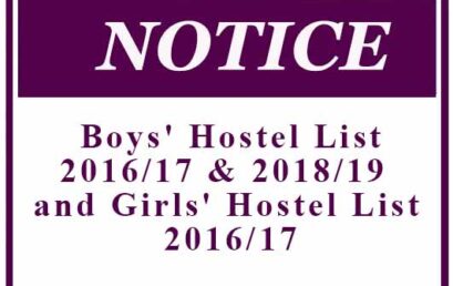 Boys’ Hostel List- 2016/17 & 2018/19  and Girls’ Hostel List 2016/17
