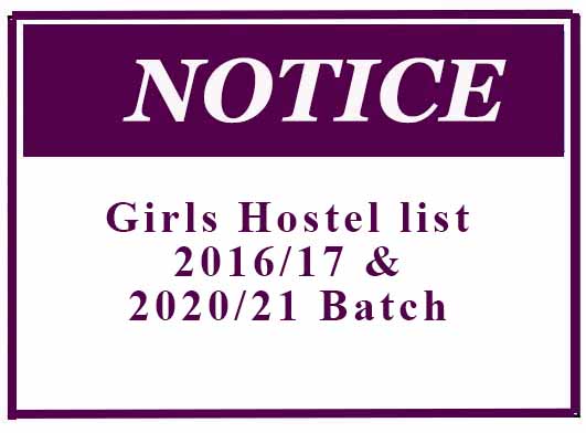 Girls Hostel list -2016/17 & 2020/21 Batch