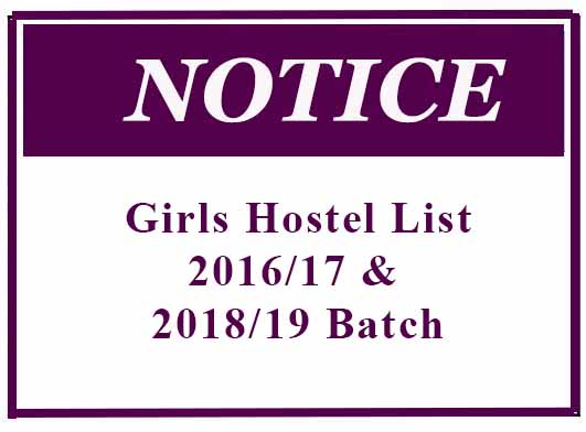 Girls Hostel List -2016/17 & 2018/19 Batch
