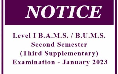 Level I B.A.M.S. / B.U.M.S. Second Semester (Third Supplementary) Examination – January 2023
