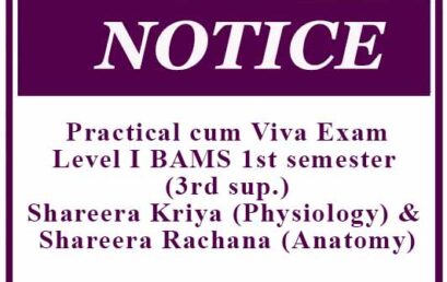 Practical cum Viva Exam: Level I BAMS 1st semester (3rd sup.) – Shareera Kriya (Physiology) & Shareera Rachana (Anatomy)