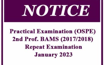 Practical Examination (OSPE): 2nd Professional BAMS (2017/2018) Repeat Examination – January 2023