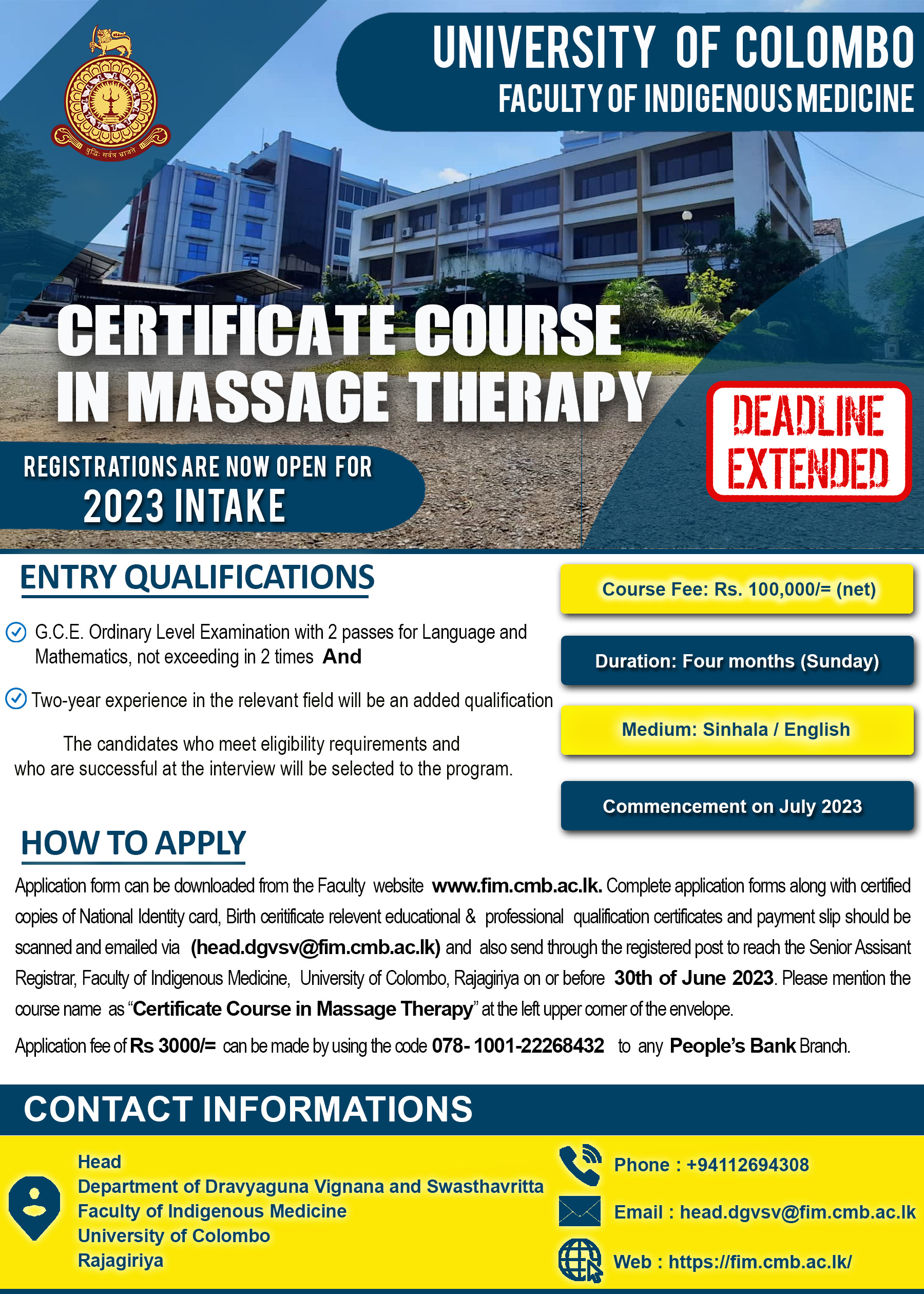 Certificate Course In Massage Therapy 2023 Faculty Of Indigenous Medicine