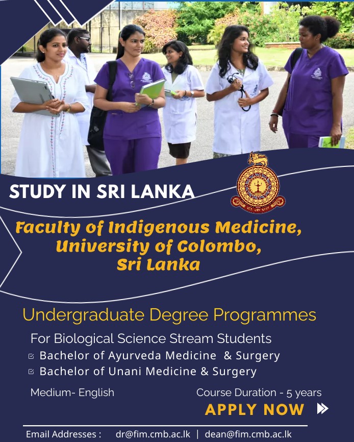Admissions for International Students, Faculty of Indigenous Medicine, University of Colombo