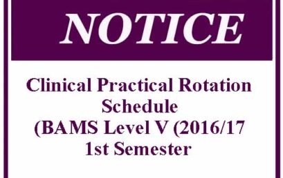 Clinical Practical Rotation Schedule BAMS Level V (2016/17) 1st Semester