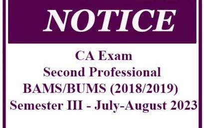 CA Exam- Second Professional BAMS/BUMS (2018/2019)  Semester III – July-August 2023