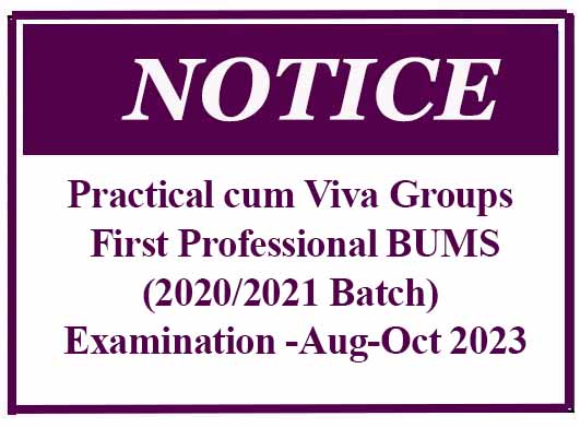 Practical cum Viva Groups – First Professional BUMS (2020/2021 Batch) Examination -Aug-Oct 2023