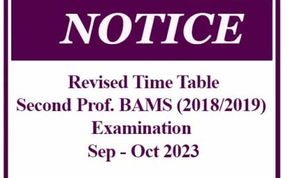 Revised Time Table – Second Professional BAMS (2018/2019) Examination Sep – Oct 2023