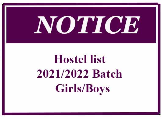 Hostel list 2021/2022 Batch – Girls/Boys