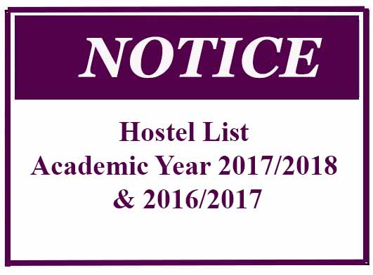 Hostel List – Academic Year 2017/2018 & 2016/2017
