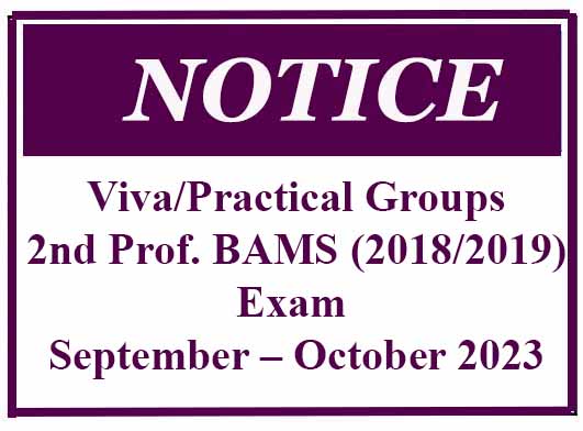 Viva/Practical Groups- 2nd Prof. BAMS (2018/2019) Exam September – October 2023