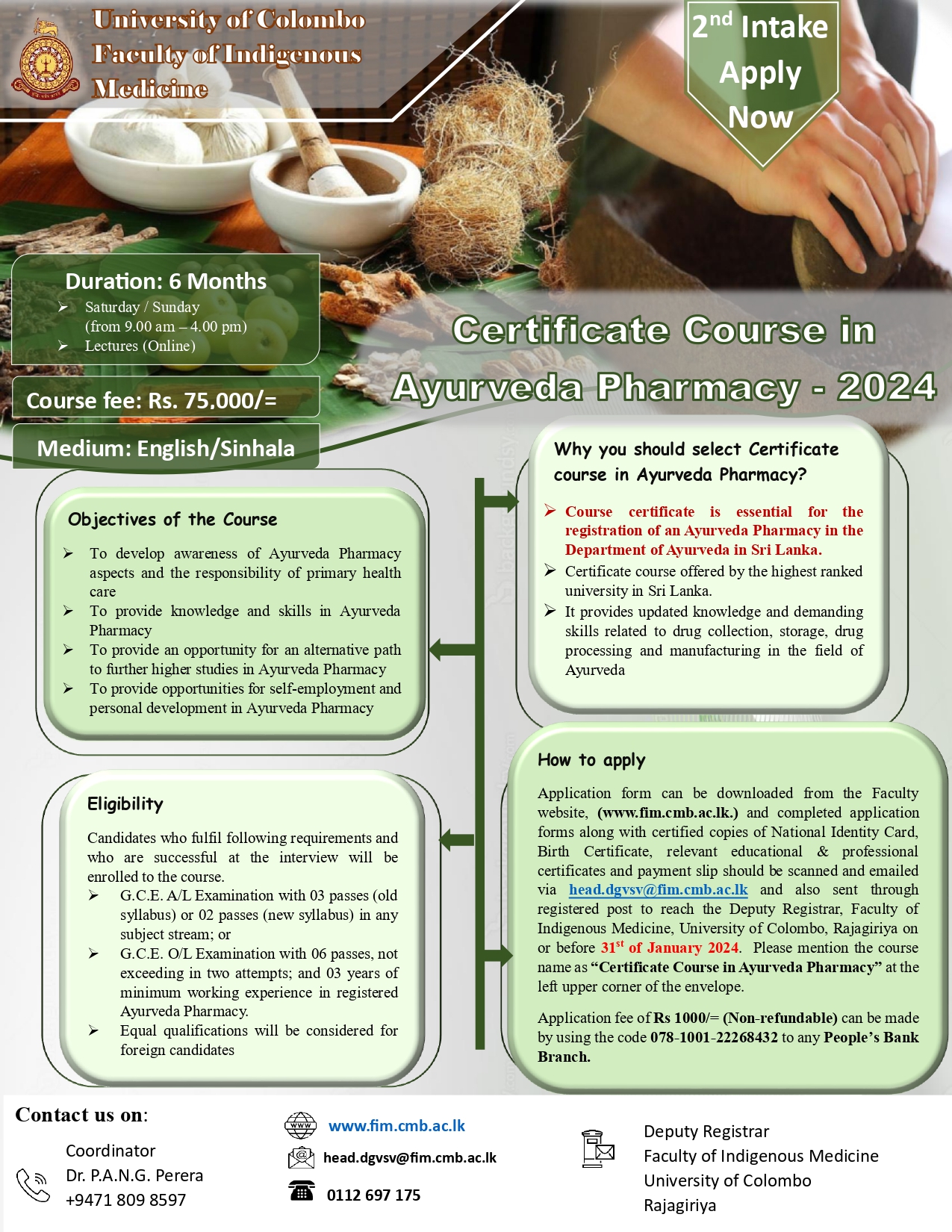 Deadline Extended : Certificate Course in Ayurveda Pharmacy Faculty Deadline Extended : Certificate Course in Ayurveda Pharmacy Faculty