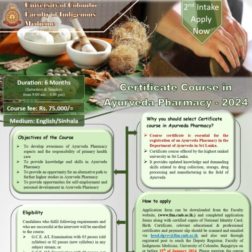 Certificate Course in Ayurveda Psychology Faculty of Indigenous Medicine
