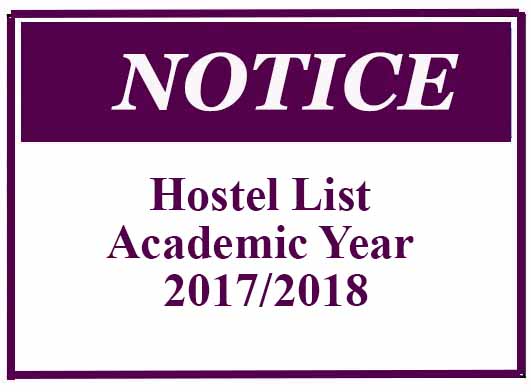 Hostel List – Academic Year 2017/2018