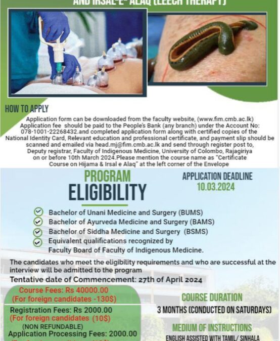 Certificate Course on Hijamah (Cupping Therapy) and Irsal-E-Alaq(Leech Therapy)