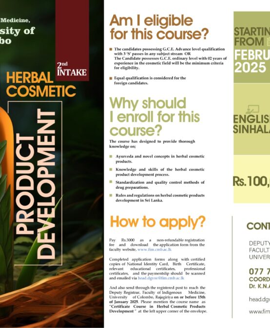 Certificate in Herbal Cosmetic Products Development (Cert HCPD)