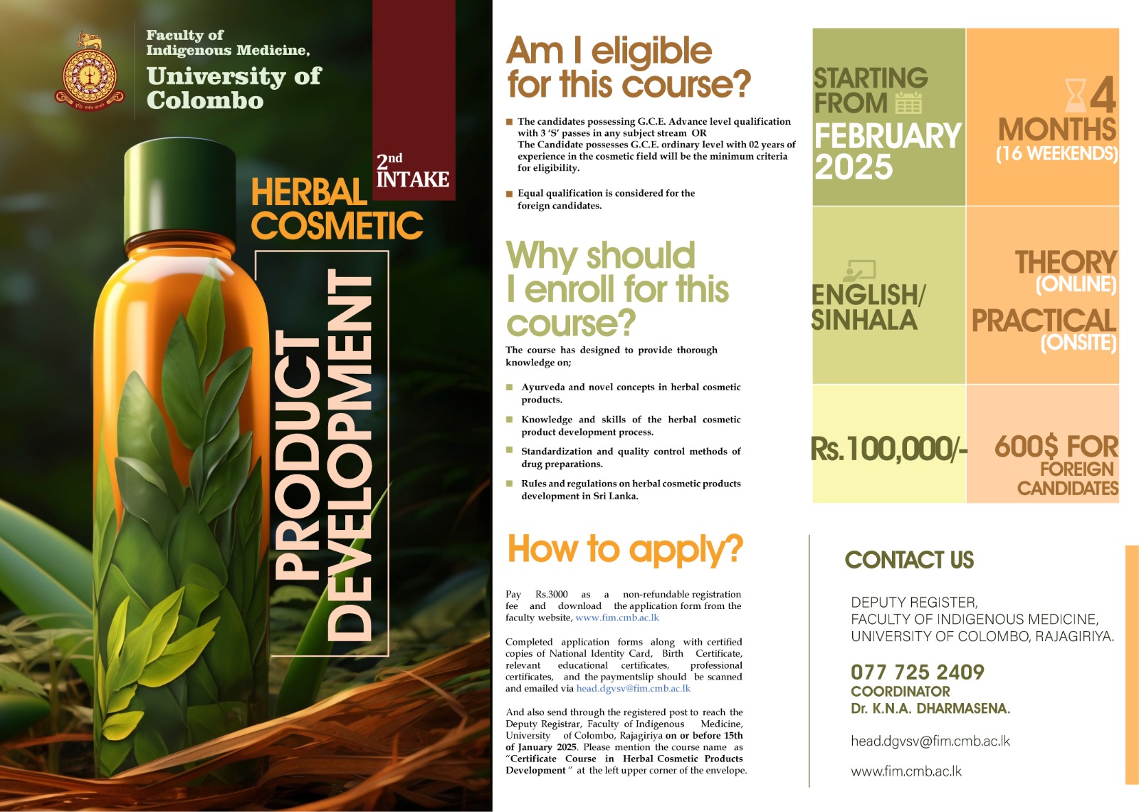 Certificate in Herbal Cosmetic Products Development (Cert HCPD)