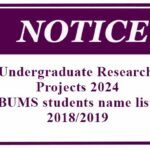 Undergraduate Research Projects 2024– BUMS students name list -2018/2019
