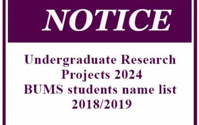 Undergraduate Research Projects 2024– BUMS students name list -2018/2019