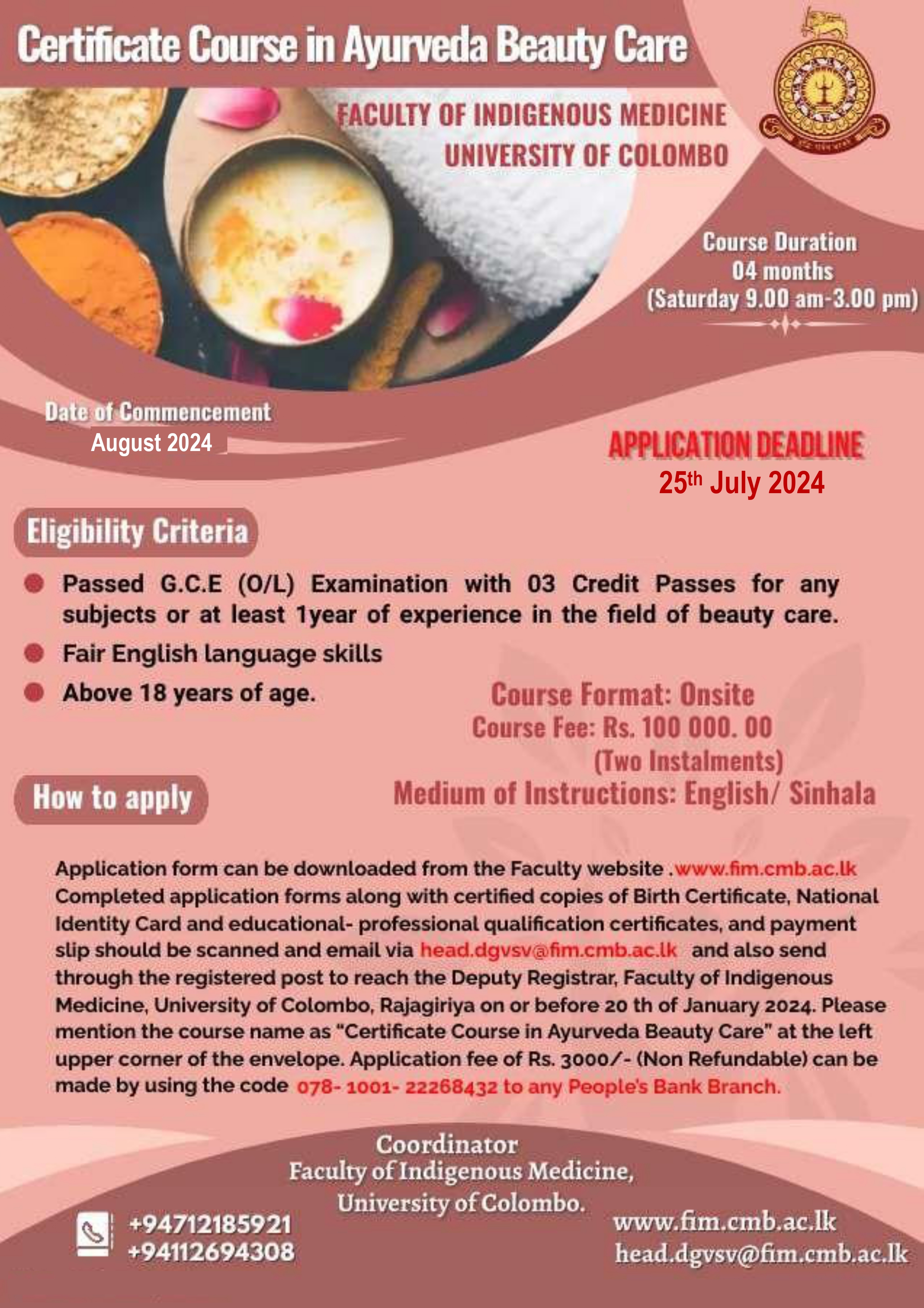 Certificate Course in Ayurveda Beauty Care